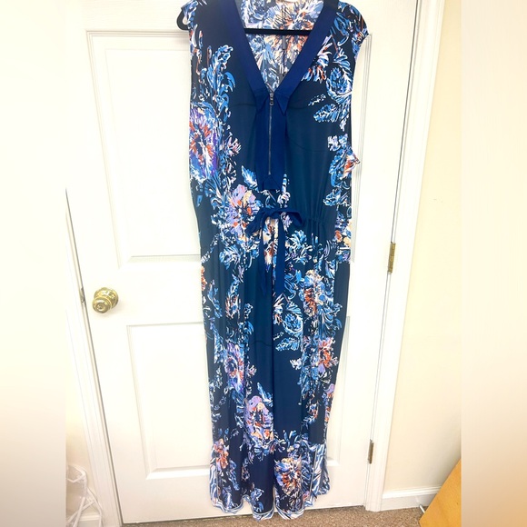 NWT Tahari Maxi MSRP $200 Dress Blue Print Zipper Front Size 3X - Picture 2 of 5